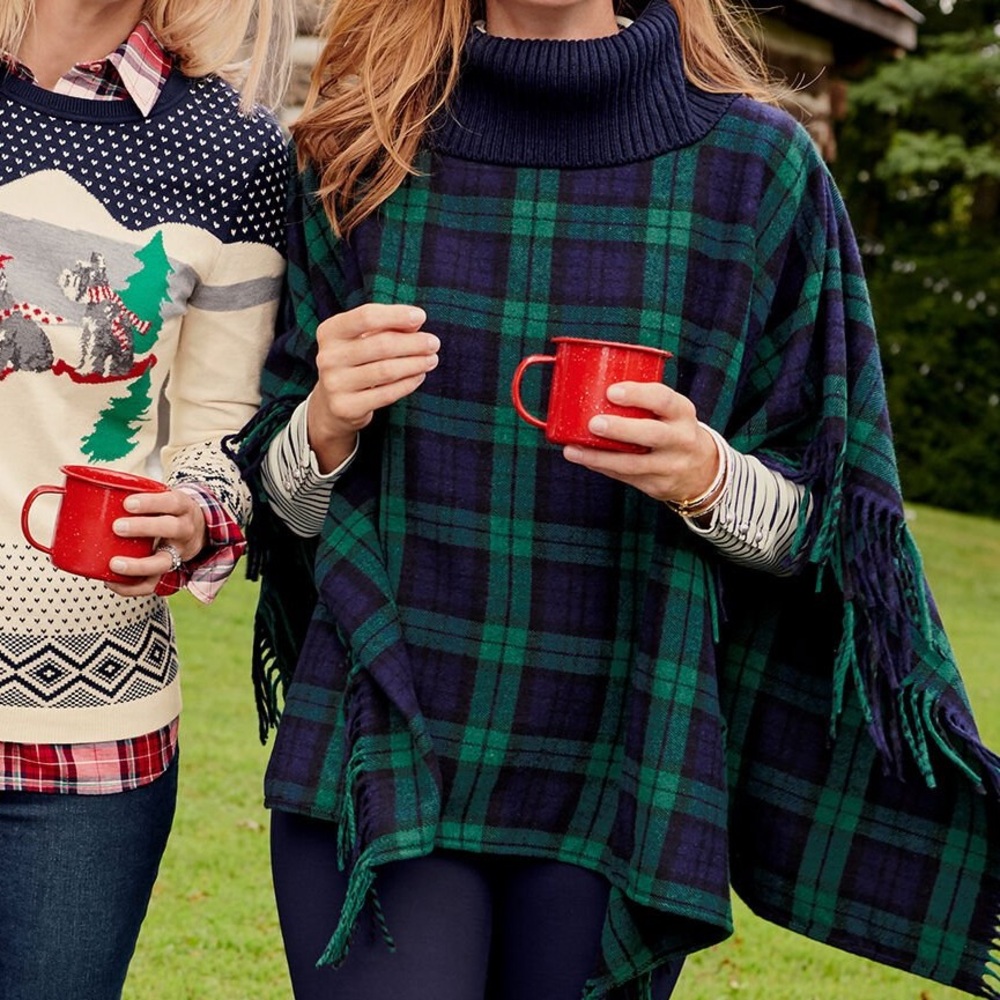 Talbots Green and Navy Plaid Cape